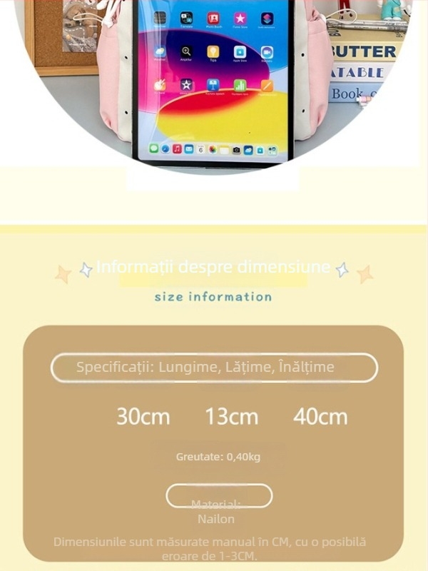 Rucsac pentru fete, stil japonez – ușor, cu capacitate mare (Material: nailon; Capacitate: sub 20 L; Rezistent la apă; Încape laptop de 10 inch)
