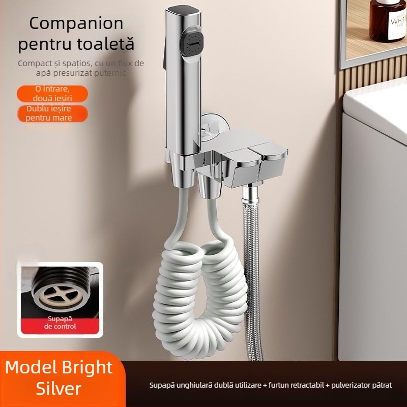 Spray de spălare pentru toaletă cu ventil unghiular din cupru, montaj pe perete, 1,5 MPa, G1/2, Toilet Companion, stil modern minimalist