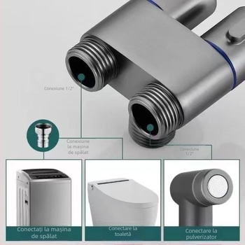 Spray pentru toaletă cu funcție intrare – ieșire dublă, presiune înaltă, corp din cupru, montaj tip buton, model 1123