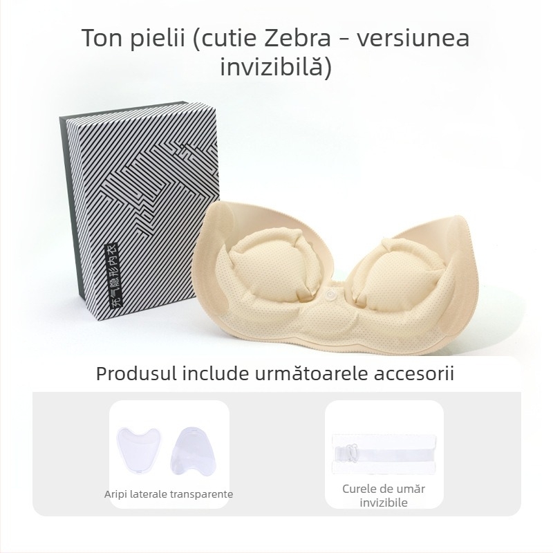 Sutien invizibil umflat dintr-o singură bucată pentru sâni mici, cu push-up, fără cusături, bretele detașabile duble, închidere laterală, material nylon-elastan, potrivit pentru rochii de mireasă