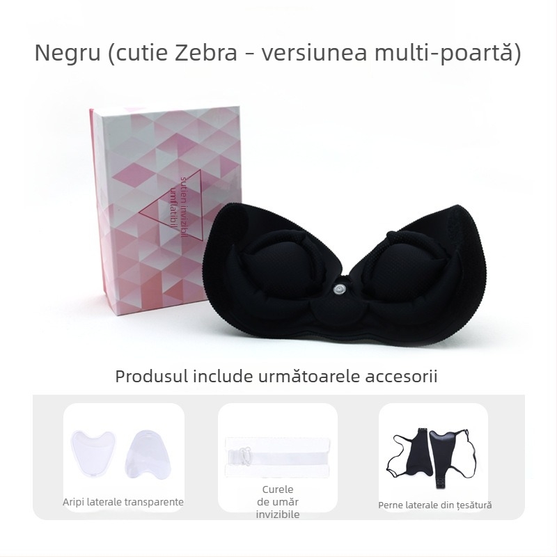 Sutien invizibil umflat dintr-o singură bucată pentru sâni mici, cu push-up, fără cusături, bretele detașabile duble, închidere laterală, material nylon-elastan, potrivit pentru rochii de mireasă
