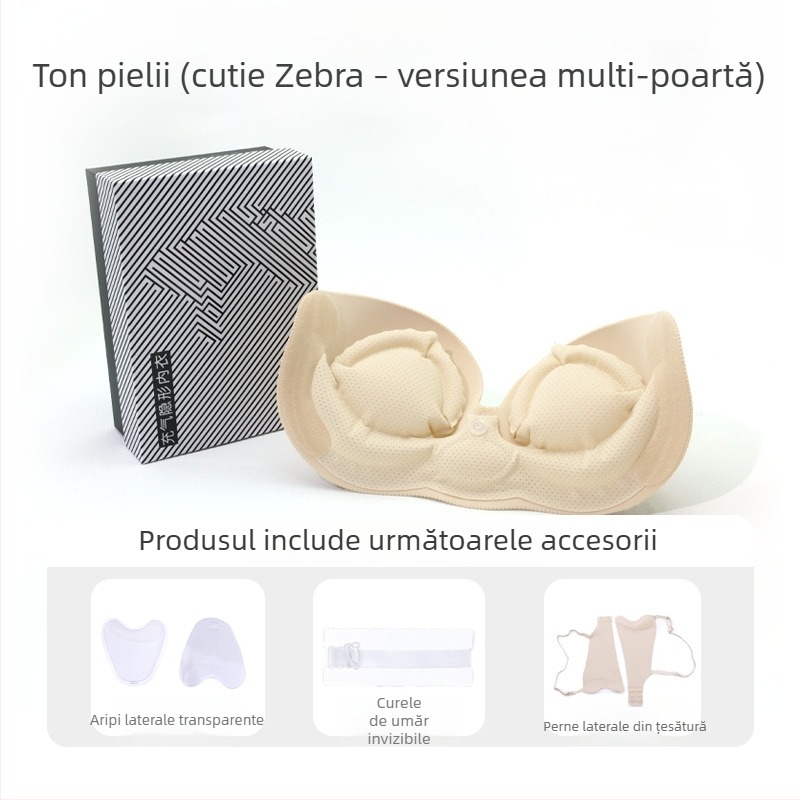 Sutien invizibil umflat dintr-o singură bucată pentru sâni mici, cu push-up, fără cusături, bretele detașabile duble, închidere laterală, material nylon-elastan, potrivit pentru rochii de mireasă