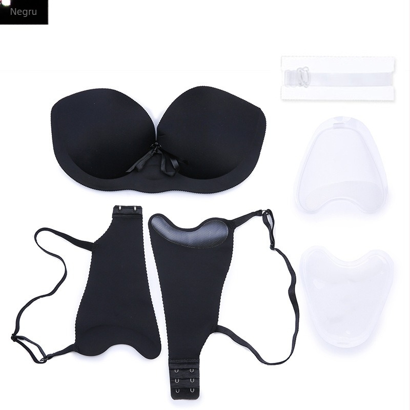 Sutien invizibil umflat dintr-o singură bucată pentru sâni mici, cu push-up, fără cusături, bretele detașabile duble, închidere laterală, material nylon-elastan, potrivit pentru rochii de mireasă