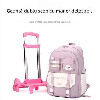 Rucsac școlar cu roți, capacitate mare (pânză Oxford, respirabil, impermeabil, ultra-ușor, curea cu pernă de aer)