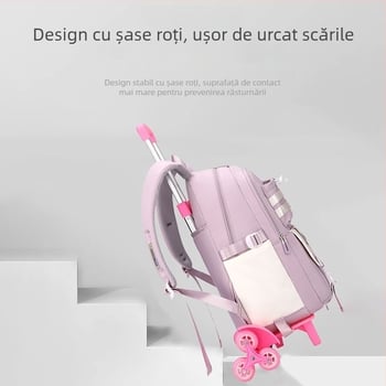 Rucsac școlar cu roți, capacitate mare (pânză Oxford, respirabil, impermeabil, ultra-ușor, curea cu pernă de aer)