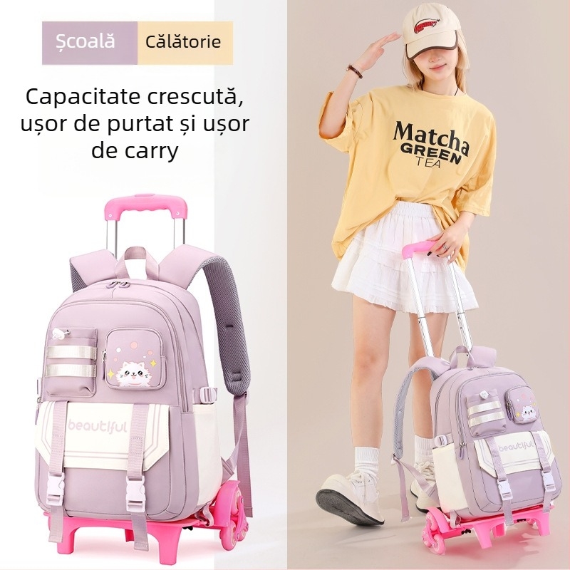 Rucsac școlar cu roți, capacitate mare (pânză Oxford, respirabil, impermeabil, ultra-ușor, curea cu pernă de aer)