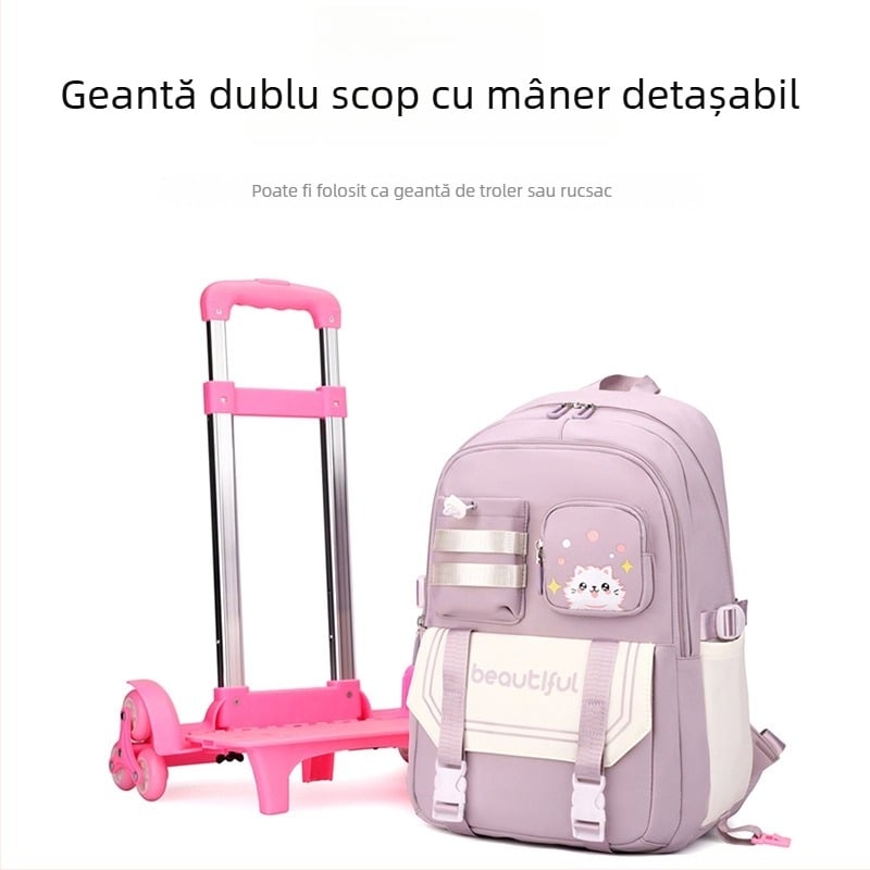 Rucsac școlar cu roți, capacitate mare (pânză Oxford, respirabil, impermeabil, ultra-ușor, curea cu pernă de aer)