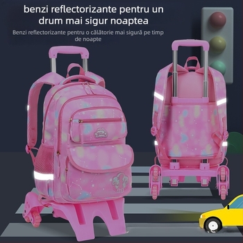 Rucsac școlar cu roți pentru clasa primară, șase roți, design detașabil, nylon, protecție a coloanei vertebrale