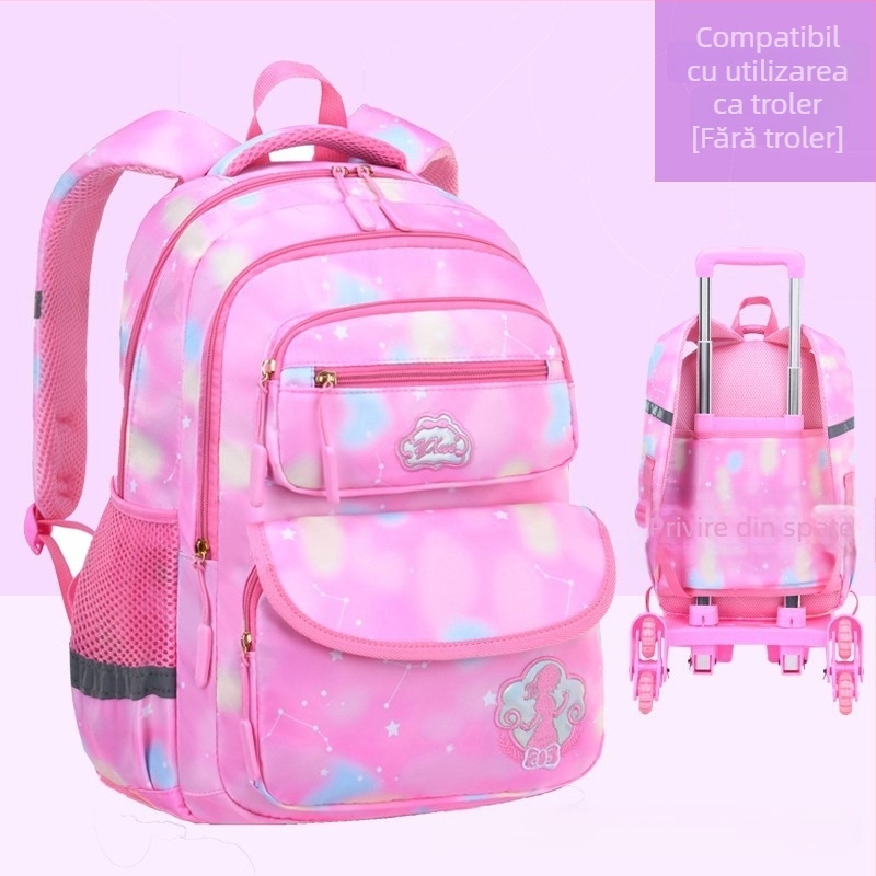 Rucsac școlar cu roți pentru clasa primară, șase roți, design detașabil, nylon, protecție a coloanei vertebrale
