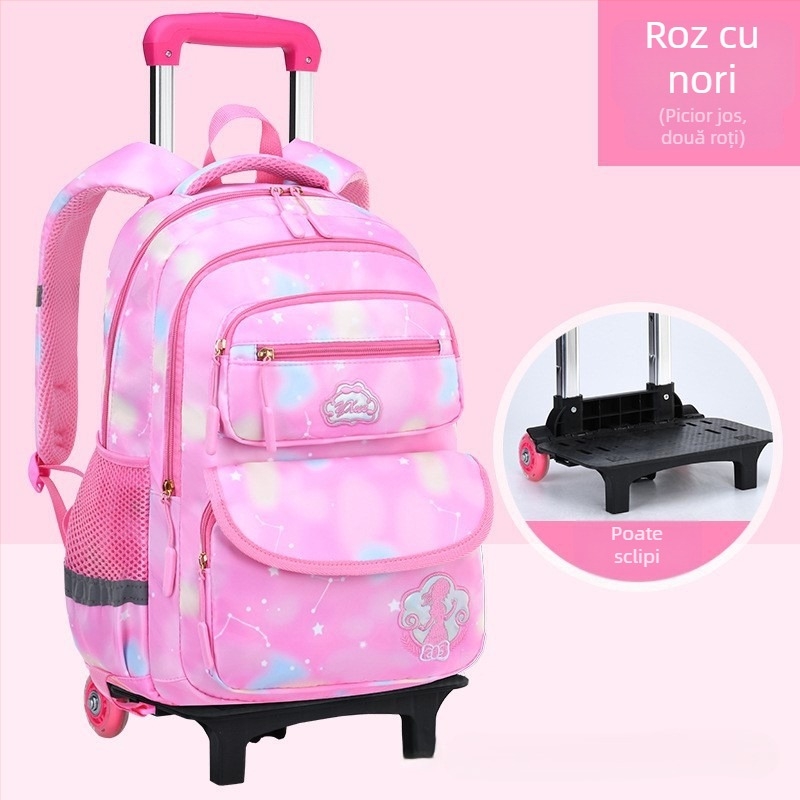 Rucsac școlar cu roți pentru clasa primară, șase roți, design detașabil, nylon, protecție a coloanei vertebrale