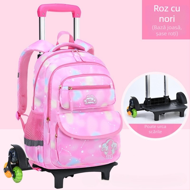 Rucsac școlar cu roți pentru clasa primară, șase roți, design detașabil, nylon, protecție a coloanei vertebrale