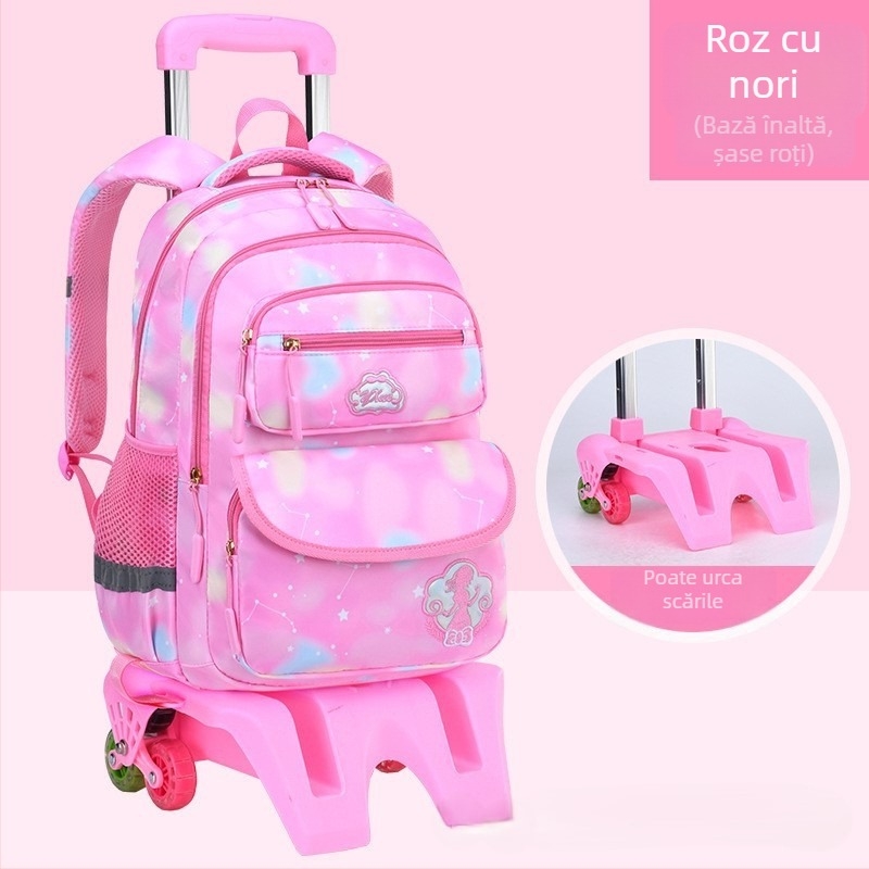 Rucsac școlar cu roți pentru clasa primară, șase roți, design detașabil, nylon, protecție a coloanei vertebrale