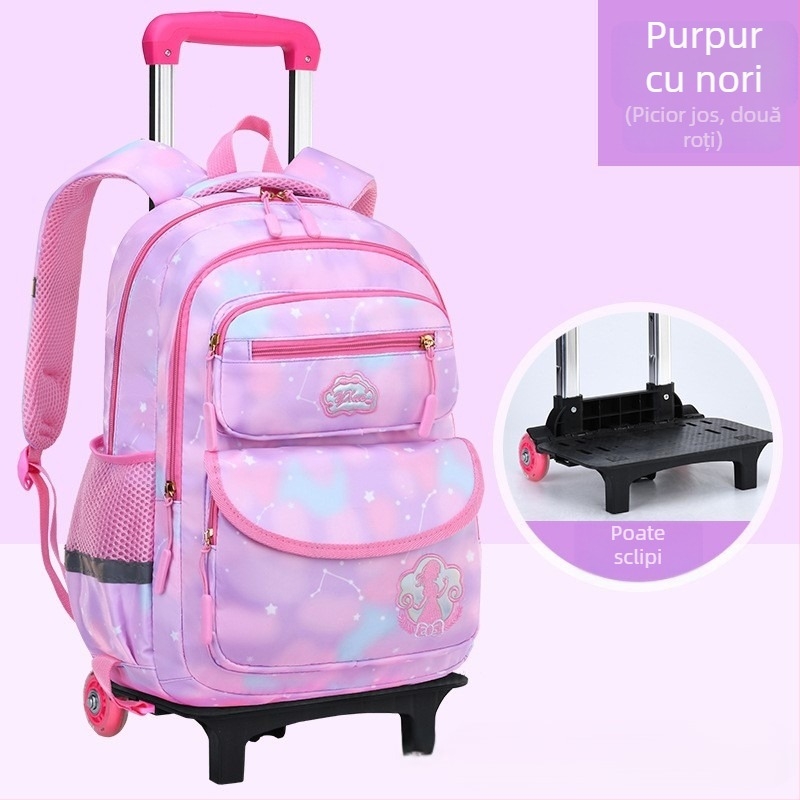 Rucsac școlar cu roți pentru clasa primară, șase roți, design detașabil, nylon, protecție a coloanei vertebrale