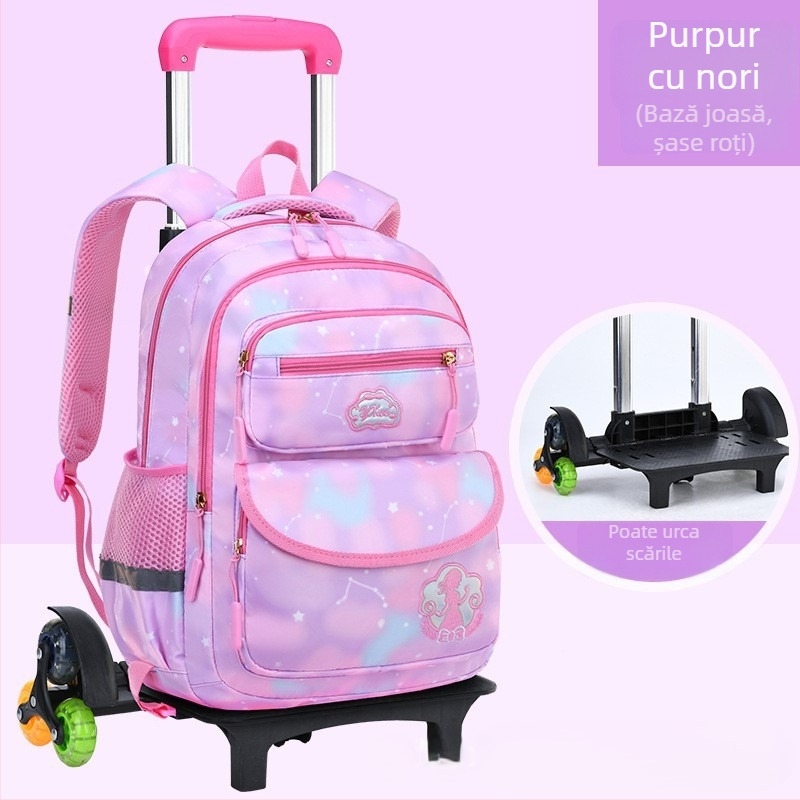 Rucsac școlar cu roți pentru clasa primară, șase roți, design detașabil, nylon, protecție a coloanei vertebrale