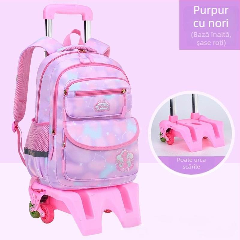 Rucsac școlar cu roți pentru clasa primară, șase roți, design detașabil, nylon, protecție a coloanei vertebrale