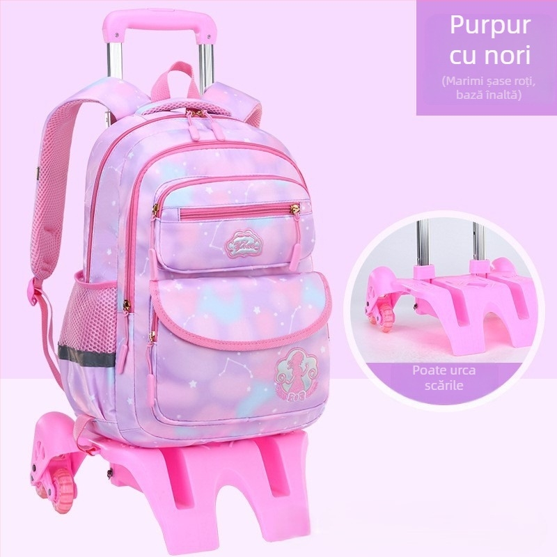 Rucsac școlar cu roți pentru clasa primară, șase roți, design detașabil, nylon, protecție a coloanei vertebrale