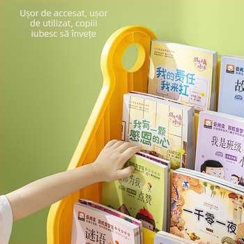 Bibliotecă pentru copii pe podea, din plastic, 6 rafturi, stil cartoon, depozitare pentru cărți ilustrate și jucării, pentru dormitor sau living