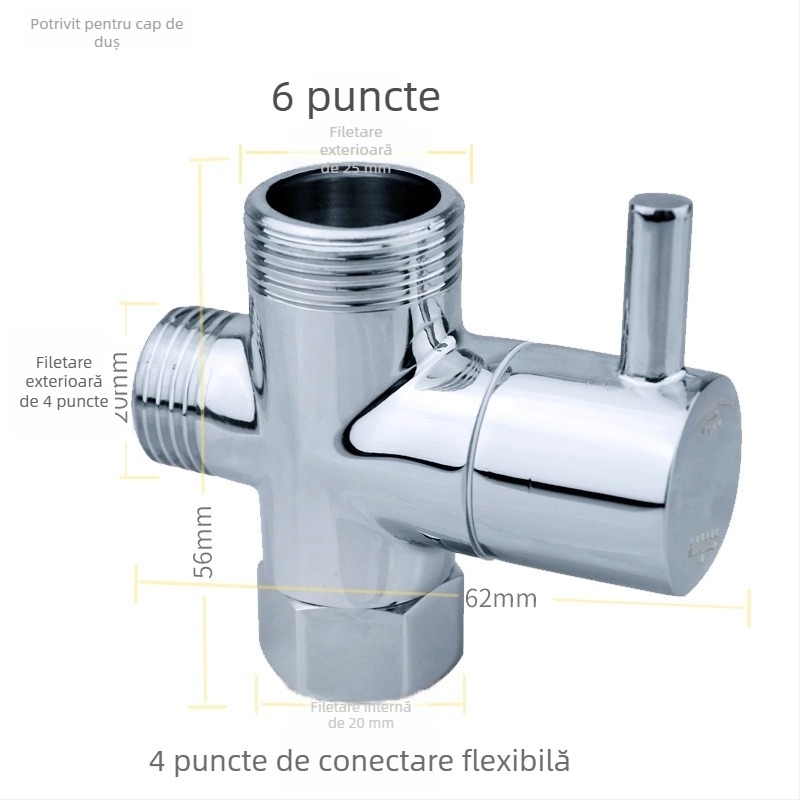 Supapă divertizoare cu trei căi din cupru, deschidere rapidă, intrare 1 ieșire 2, pentru duș și chiuvetă (Material: Cupru; Configurație: 1In / 2Out; Deschidere rapidă)