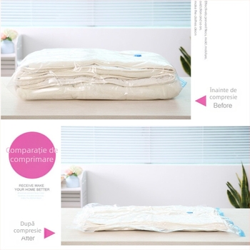 Sac de compresie vacuum pentru haine și pilote, transparent, tip aspirație, cu pompă, Model C0012, Material PA + PE