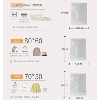 Sac de compresie vacuum pentru haine, material PA-PE, aspirație 3D, cu pompă, Han Feizi