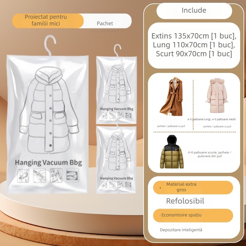 Sac de compresie suspendat pentru gecile din puf, material PA+PE, fără pompă, cu design cu mai multe găuri