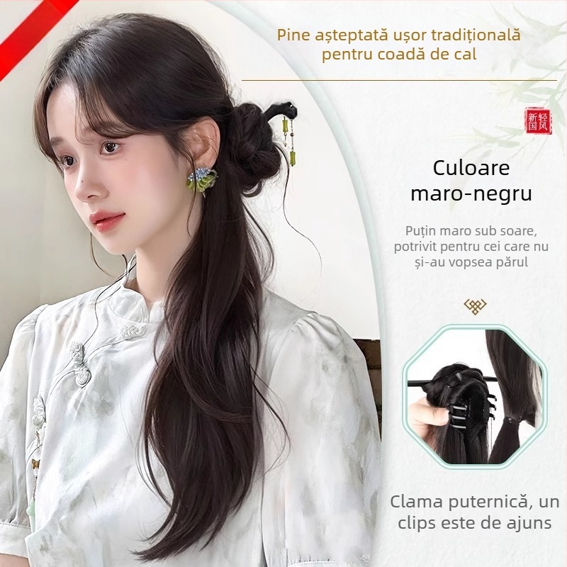 Perucă cu coadă în stil chinezesc nou pentru femei, fibre rezistente la căldură, nu se poate vopsi, marcă Strange, model Gfym ponytail