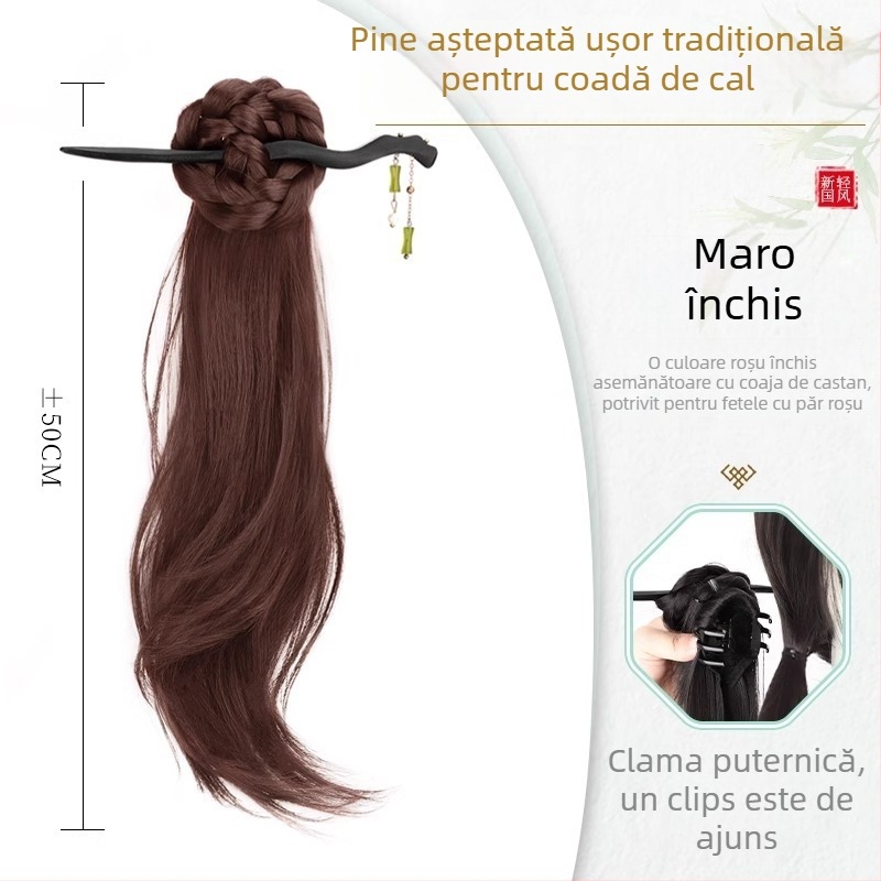 Perucă cu coadă în stil chinezesc nou pentru femei, fibre rezistente la căldură, nu se poate vopsi, marcă Strange, model Gfym ponytail