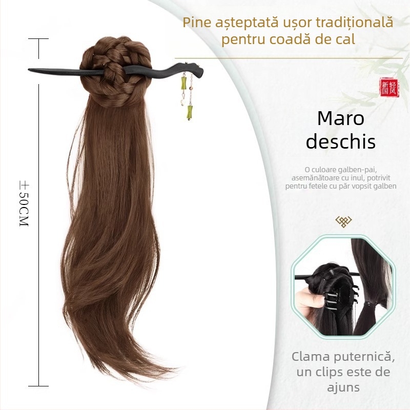 Perucă cu coadă în stil chinezesc nou pentru femei, fibre rezistente la căldură, nu se poate vopsi, marcă Strange, model Gfym ponytail