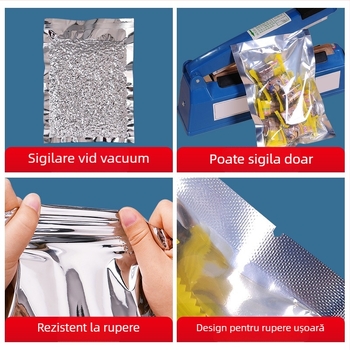 Pungă vidat pentru alimente cu folie de aluminiu - Transparentă, pentru alimente gătite și fructe uscate, Net World, producție zilnică 1.000.000