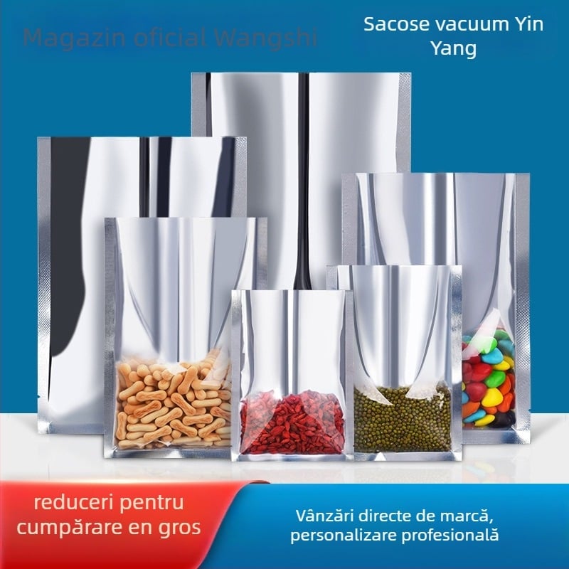 Pungă vidat pentru alimente cu folie de aluminiu - Transparentă, pentru alimente gătite și fructe uscate, Net World, producție zilnică 1.000.000