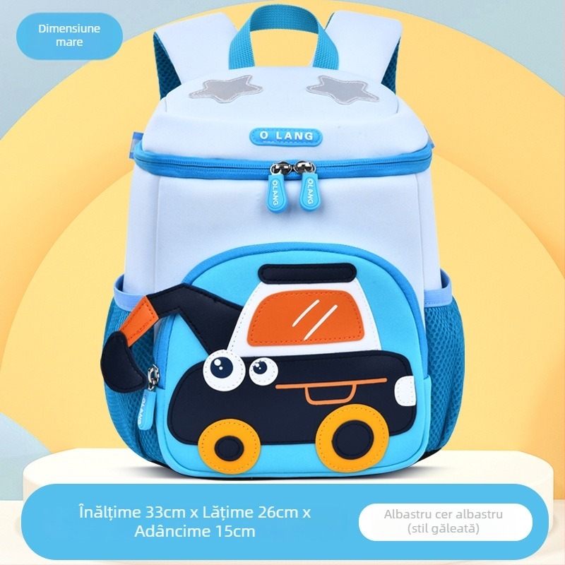 Rucsac Olang pentru copii cu design excavator, poliester respirabil impermeabil, ultra ușor antibacterian, curele curbate