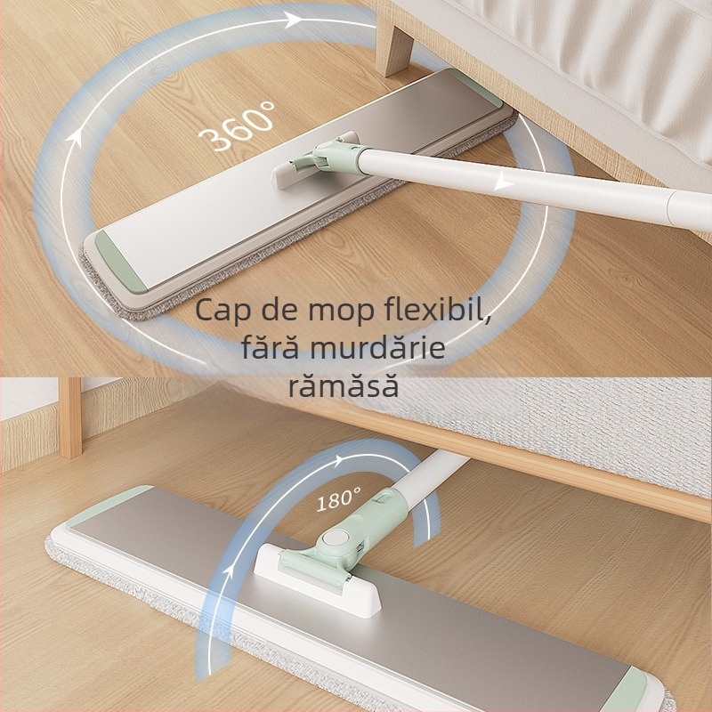 Mop plat cu mâner telescopic din aliaj de aluminiu, microfibră, utilizare dublă umedă/uscată, suportă peste 10 kg