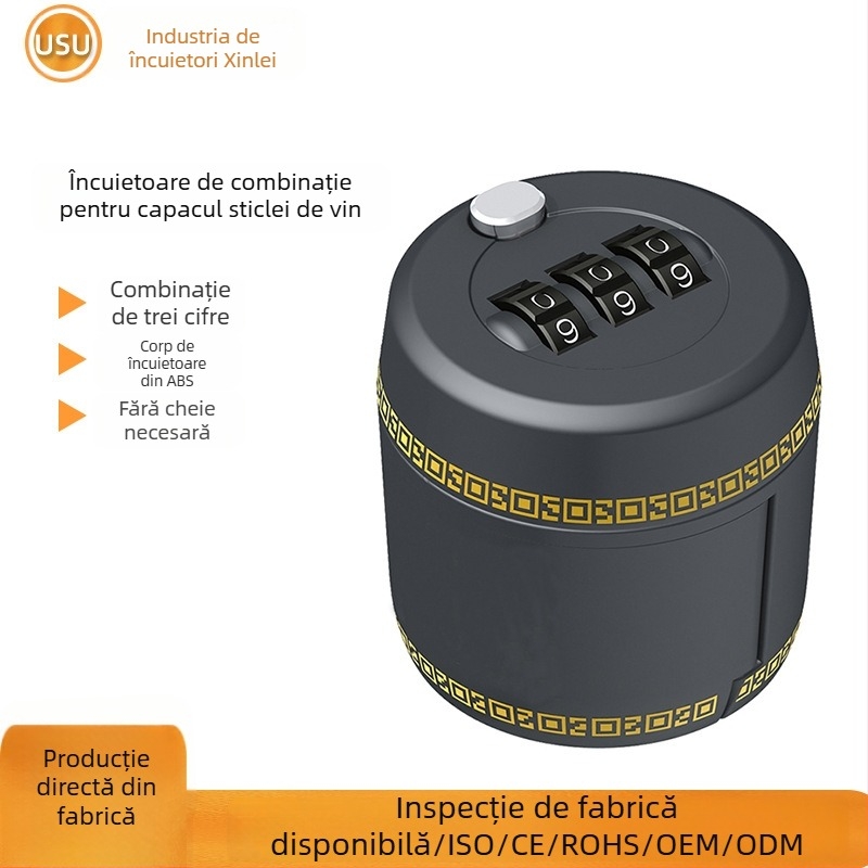 Încuietoare pentru sticlă de vin - Încuietoare cu parolă de trei cifre, ABS plastic, model Sw8314, pentru sticle de băuturi