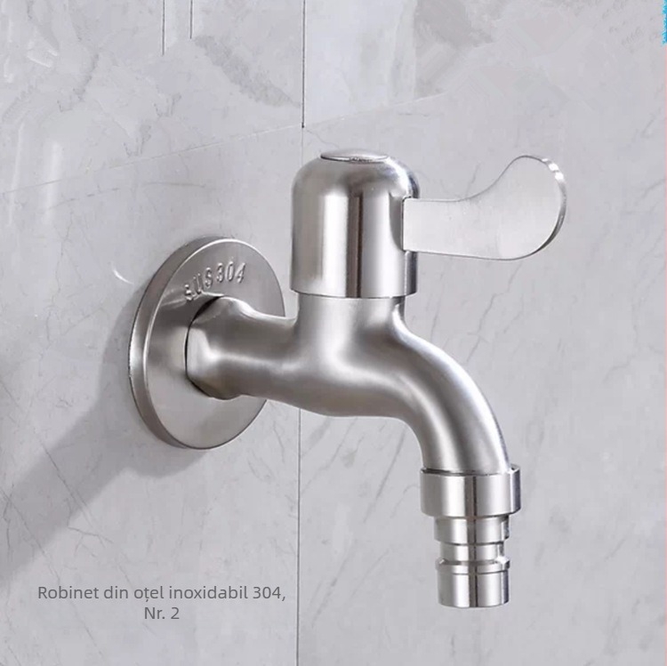 Robinet pentru mașina de spălat din oțel inoxidabil 304, model 304-5, montaj pe perete, robinet cu o singură manetă, finisaj cu fir