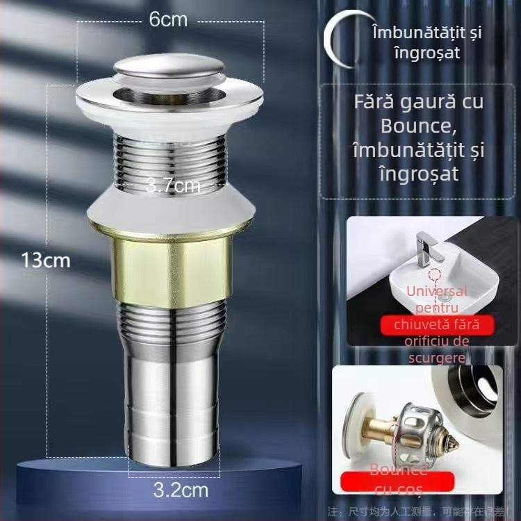 Drenaj pentru chiuvetă din oțel inoxidabil, tip pop-up, model Short Bounce Drainer, brand Huixin, stil modern minimalist