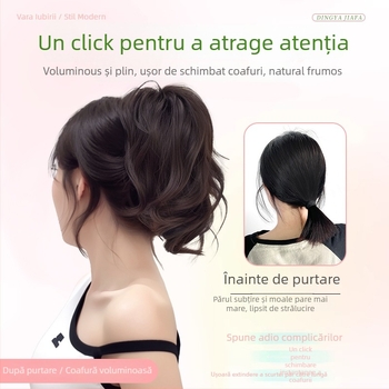 Perucă cu coadă de cal, design cascadă, coroană înaltă, păr sintetic rezistent la temperatură, nu se recomandă vopsirea sau îndreptarea