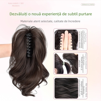 Perucă cu coadă de cal, design cascadă, coroană înaltă, păr sintetic rezistent la temperatură, nu se recomandă vopsirea sau îndreptarea