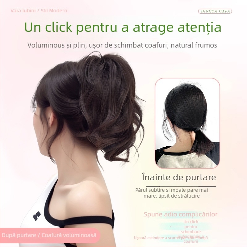 Perucă cu coadă de cal, design cascadă, coroană înaltă, păr sintetic rezistent la temperatură, nu se recomandă vopsirea sau îndreptarea