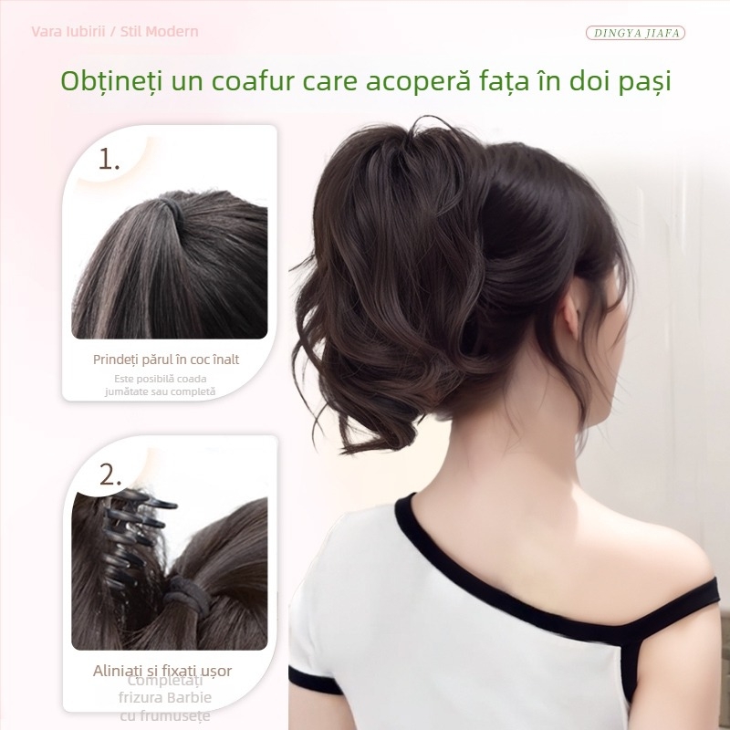 Perucă cu coadă de cal, design cascadă, coroană înaltă, păr sintetic rezistent la temperatură, nu se recomandă vopsirea sau îndreptarea