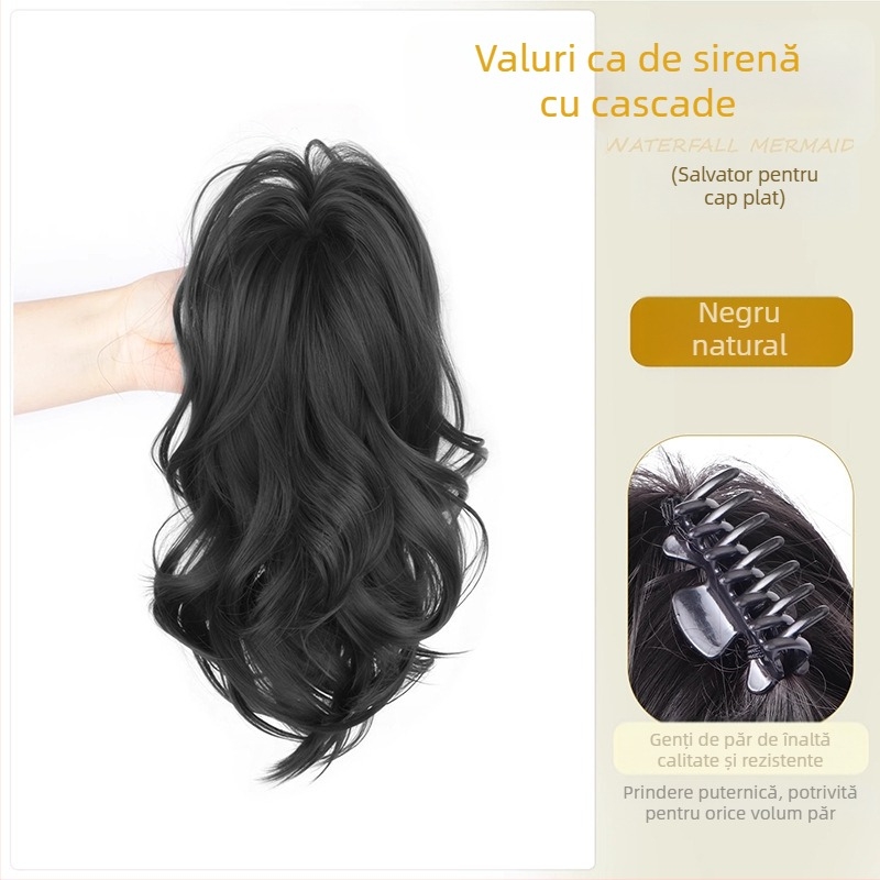 Perucă cu coadă de cal, design cascadă, coroană înaltă, păr sintetic rezistent la temperatură, nu se recomandă vopsirea sau îndreptarea