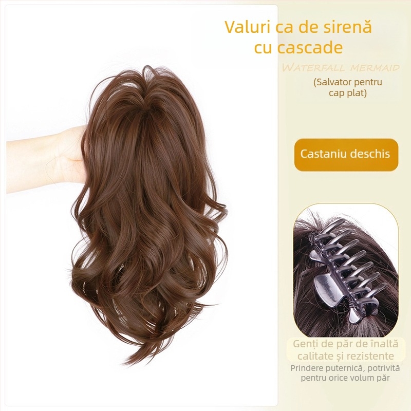 Perucă cu coadă de cal, design cascadă, coroană înaltă, păr sintetic rezistent la temperatură, nu se recomandă vopsirea sau îndreptarea