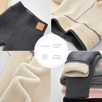 Colanți pentru fete din bumbac, căptușeală fleece, talie înaltă, căldură de iarnă, material moale
