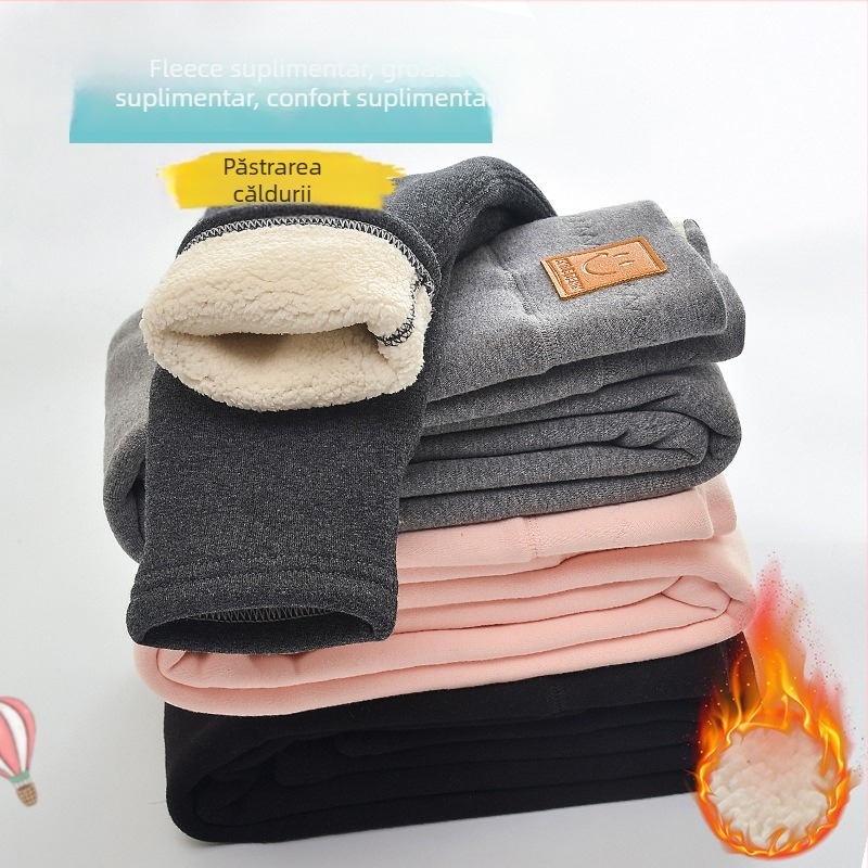 Colanți pentru fete din bumbac, căptușeală fleece, talie înaltă, căldură de iarnă, material moale
