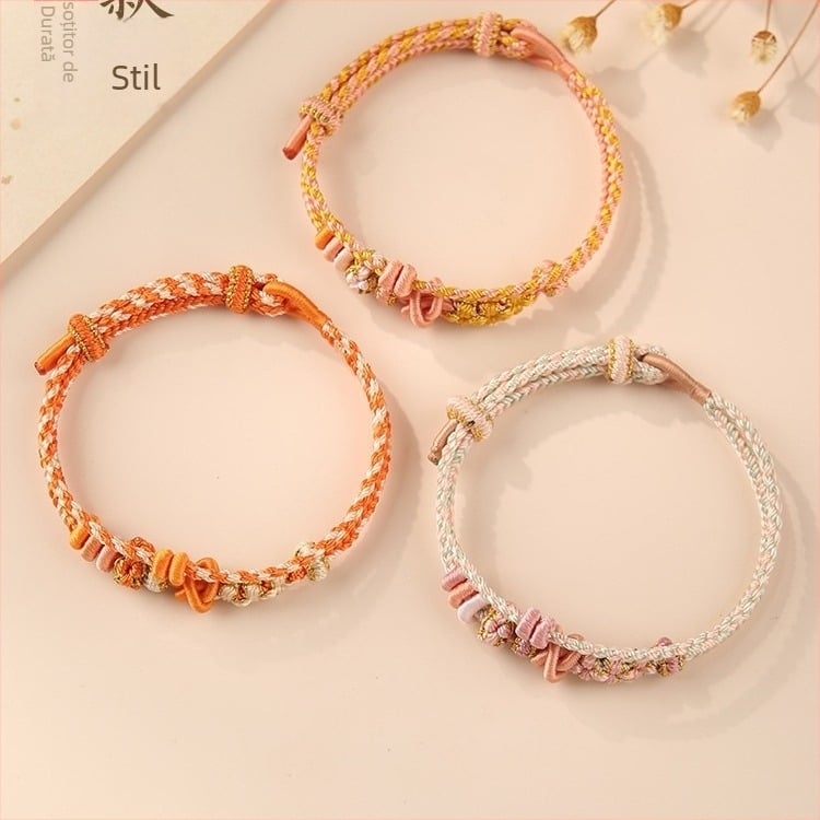 Brățară din sfoară cu două straturi, tricotată manual, semi-finisă, compatibilă cu accesorii DIY din aur, stil etnic, unisex, ambalaj individual, primăvara 2024