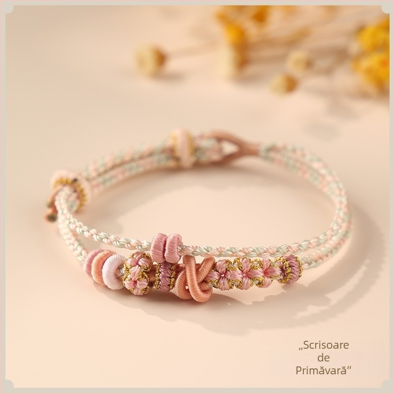 Brățară din sfoară cu două straturi, tricotată manual, semi-finisă, compatibilă cu accesorii DIY din aur, stil etnic, unisex, ambalaj individual, primăvara 2024