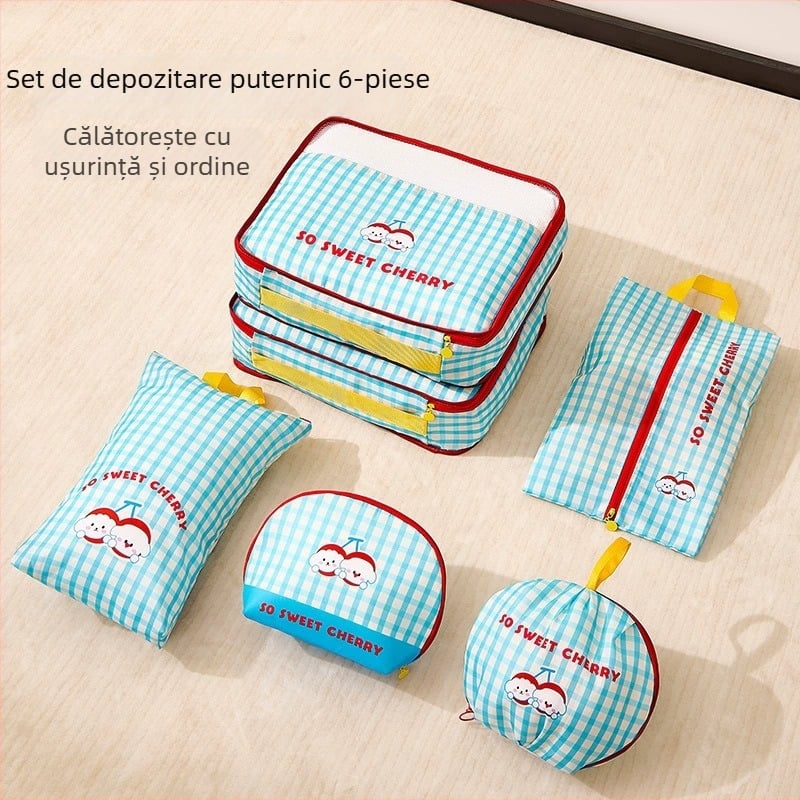 Geantă de depozitare pentru călătorii, pliabilă, capacitate mare, formă cub, din tarpaulin, ultra-ușoară, stil desen animat drăguț