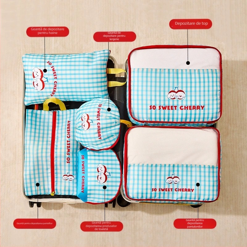 Geantă de depozitare pentru călătorii, pliabilă, capacitate mare, formă cub, din tarpaulin, ultra-ușoară, stil desen animat drăguț