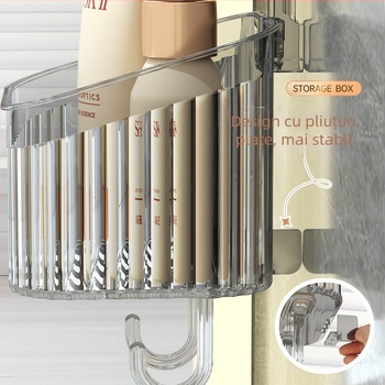 Raft de depozitare pentru baie cu ventuze, montare pe perete fără găuri — stil ușor lux, PET material, 1 nivel, set 10 bucăți, pentru bucătărie și baie