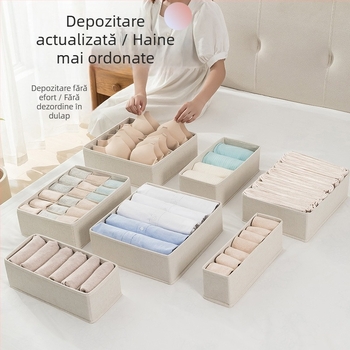 Cutie de depozitare pentru lenjerie KC9001-9002, din bumbac și in Tianshan, pliabilă cu compartimente, rezistentă la umezeală și praf, pentru șosete, sutiene și haine, stil japonez