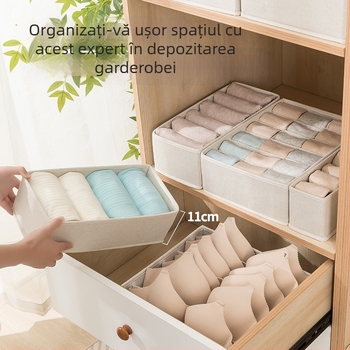 Cutie de depozitare pentru lenjerie KC9001-9002, din bumbac și in Tianshan, pliabilă cu compartimente, rezistentă la umezeală și praf, pentru șosete, sutiene și haine, stil japonez